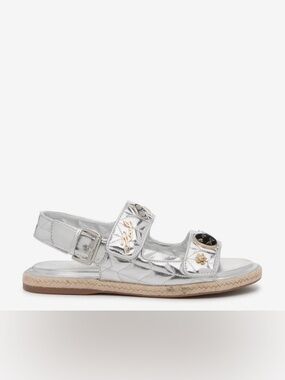 Metallic Silver Quilted Embellished Sandal